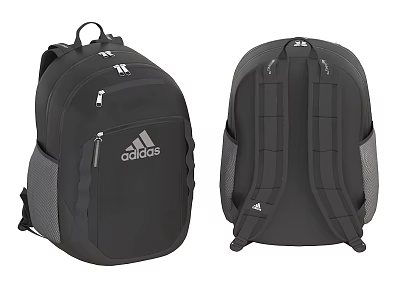 Black Adidas Backpack With Front Logo Side Mesh Pockets And Back Straps 3d model