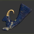Blue Ram Shaped Wine Goblet With Golden Horn And Intricate Blue Patterns