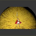 Game And Movie Character In Red Cape With Golden Costume Holding Sword On Yellow Background