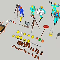 Construction Workers With Safety Helmets Measuring Tools And Construction Equipment On Site 3d model