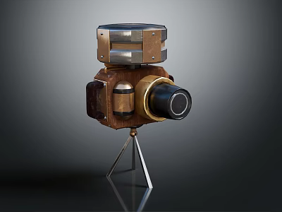Vintage Style Digital Camera With Metal Wooden Structure And Tripod Stand 3d model