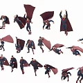Superman Game And Movie Character In Multiple Action Poses With Red Cape