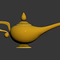 Vintage Golden Metal Decorative Furniture Lamp With Ornamental Top Curved Handle And Round Base