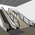 Modern Escalator Indoor Design With Glass Handrails Metal Railings And Up Down Movement
