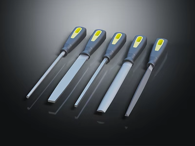 High Quality Screwdrivers With Various Sizes And Gray Yellow Handle Design 3d model