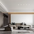 Modern Dining Living Room Interior Design With Marble Wall Art Sculpture And Dining Table