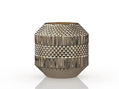 Metallic Round Decorative Vase With Geometric Textured Surface And Shiny Finish 3d model