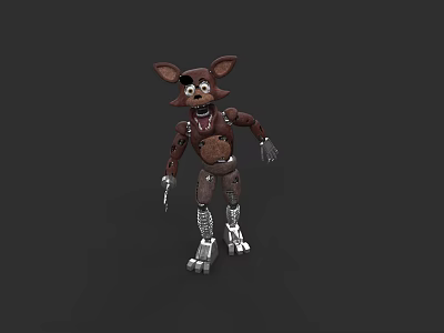 Detailed Brown Mechanical Fox Doll With Metal Limbs And Expressive Features 3d model
