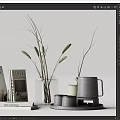 Decorative Ornament Set With Books Glass Vase Dried Plants Ceramic Cups And Tray