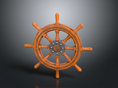 Vintage Wooden Ship Wheel Decorative Ornament Set For Retro Home Decor Accent 3d model
