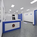Monitoring Room Interior With Blue Striped Walls Control Desk And Black Chair