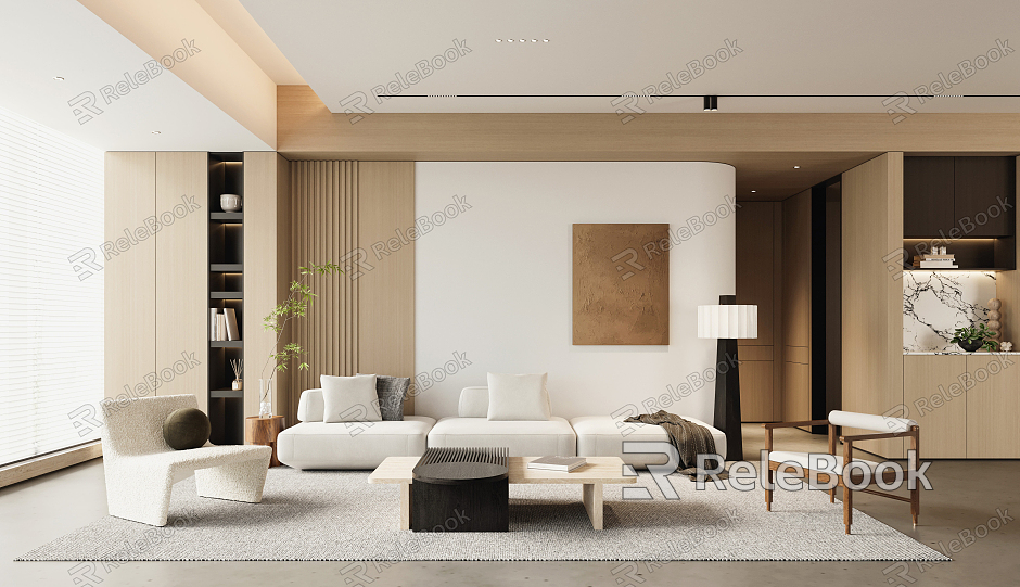 Modern Living Room Home Living Room Multi-person Sofa Single Sofa Coffee Table Combination Picture Floor Lamp model