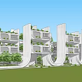 Modern Residential Complex Design With White High Rise Structures And Green Landscaping 3d model