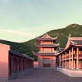 Ancient Chinese Architectural Complex With Traditional Pagoda Historic Buildings And Green Hills In Aerial View