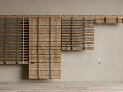 Stylish Interior Wall Design With Wooden Blinds In Various Configurations 3d model
