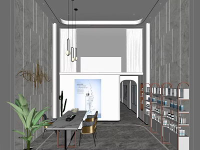 Modern Beauty Hair Salon Interior With Styling Stations Product Displays And Elegant Lighting 3d model