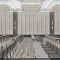 Spacious Modern Conference Room Interior With Arranged Chairs Large Screen And Chandeliers