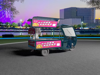 Chinese Food Cart Serving Traditional Snacks In Evening Outdoor Area 3d model
