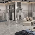 Elegant Clothing Store Interior With Clothing Racks Sofa Transparent Chairs And Decorative Plant