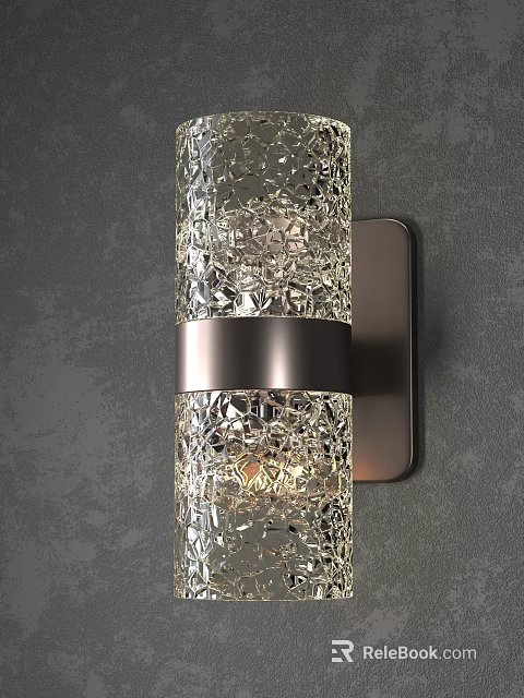 Modern Decorative Wall Sconce With Cracked Glass Shade And Brushed Metal Base 3d model 
