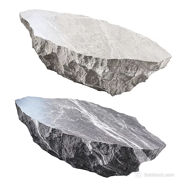 Two Natural Stone Coffee Tables With Light Dark Colors And Raw Textured Edges 3d model 