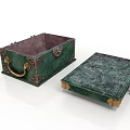 Green Decorative Furniture Chests With Intricate Carved Patterns And Golden Handles Open And Closed