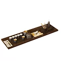 Traditional Tea Set With Dark Wooden Tray Multiple Cups Teapot And Utensils