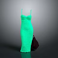 Elegant Green Knitted Sleeveless Long Dress With Brown Leather Handbag