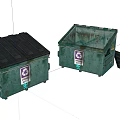 Public Facilities Green Recycling Waste Bins With Black Lids Purple Symbols And Graffiti