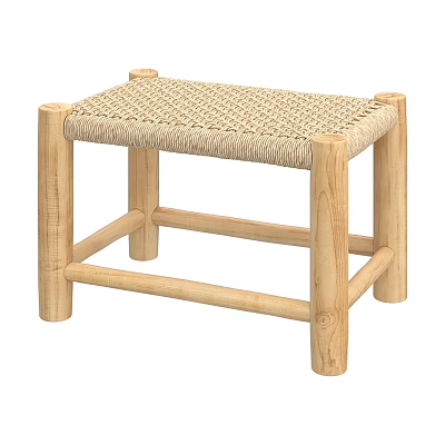 Wooden Stool With Woven Seat Solid Wood Legs And Minimalist Design For Home 3d model