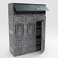 Gray Industrial Computer Server Rack With Control Panels Indicator Lights And Open Doors