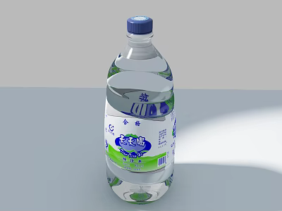 Transparent Bottled Mineral Water With Blue Cap And White Label Design 3d model