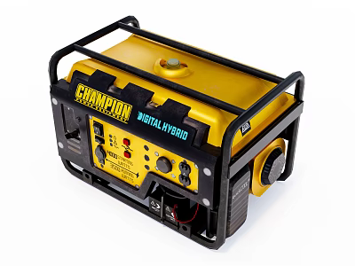 Champion Industrial Hybrid Generator With Yellow Black Housing Control Panel Knobs And Outlets 3d model