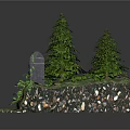 Natural Stone Stairs Surrounded By Pine Trees And Lush Green Foliage