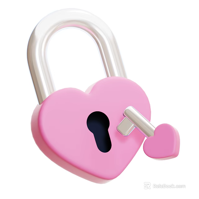Decorative Ornament Set With Pink Heart Shaped Lock And Key 3d model 