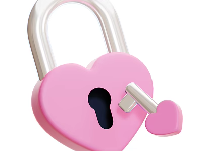 Decorative Ornament Set With Pink Heart Shaped Lock And Key 3d model