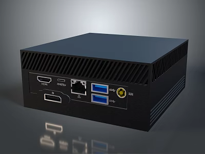 Sleek Black Mini PC with HDMI USB Ports Ethernet and Power Button Design 3d model