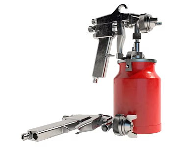 Industrial Spray Gun Equipment Design With Metal Components And Red Canister 3d model