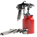 Industrial Spray Gun Equipment Design With Metal Components And Red Canister