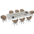 Contemporary Conference Table With Ergonomic Beige Chairs And Laptop On Office Setup