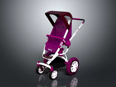 BabyJoy Purple Stroller with Sunshade Canopy White Frame Large Wheels Modern Design 3d model