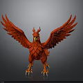 Red Phoenix With Spread Feathery Wings Yellow Beak And Sharp Claws On Dark Background