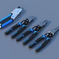 Hardware Tools Set With Utility Knife And Various Pliers Featuring Blue Black Handles 3d model