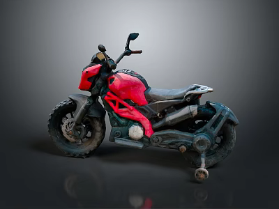 Red Vintage Motorcycle With Black Seat Thick Tires And Metal Parts 3d model