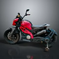 Red Vintage Motorcycle With Black Seat Thick Tires And Metal Parts