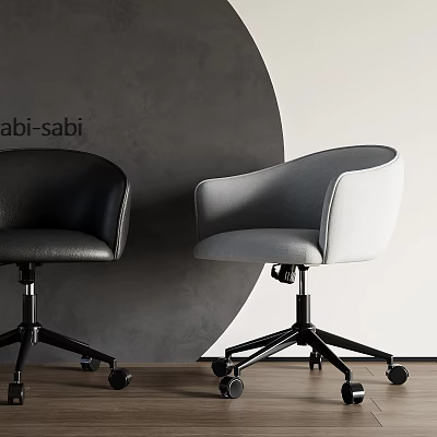Wabi Sabi Office Chair With Black Leather Gray Fabric And Swivel Rolling Base Design 3d model