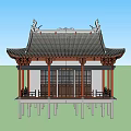 Traditional Ancient Chinese Architecture With Overhanging Eaves Tiled Roof And Wooden Columns