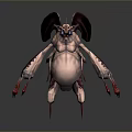 Fantasy Creature with Large Purple Wings Multiple Pink Limbs Red Claws and Bulbous Body