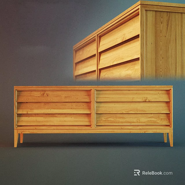 Modern Wooden TV Stand with Multiple Drawers and Open Shelves Natural Wood Design 3d model 