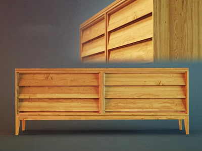 Modern Wooden TV Stand with Multiple Drawers and Open Shelves Natural Wood Design 3d model